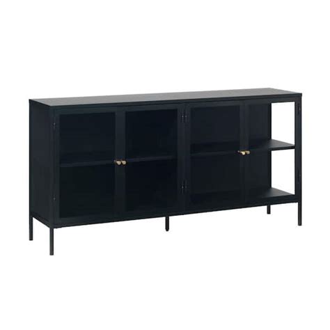 maile steel 4-section sideboard glass-door cabinet|Carmel Black Metal & Glass 3.